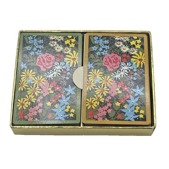 Vintage Crown Plastic Coated Playing Cards Double Deck Floral W/ Case Retro USA - Picture 7 of 16